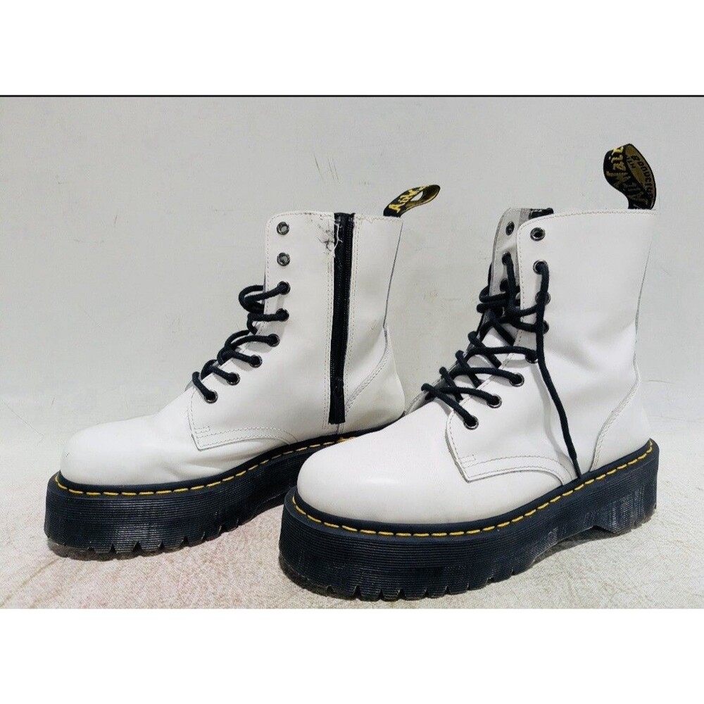 Dr. Martens Jadon Boots White Leather Platform Combat Zip Men’s 8 Women’s 9 READ